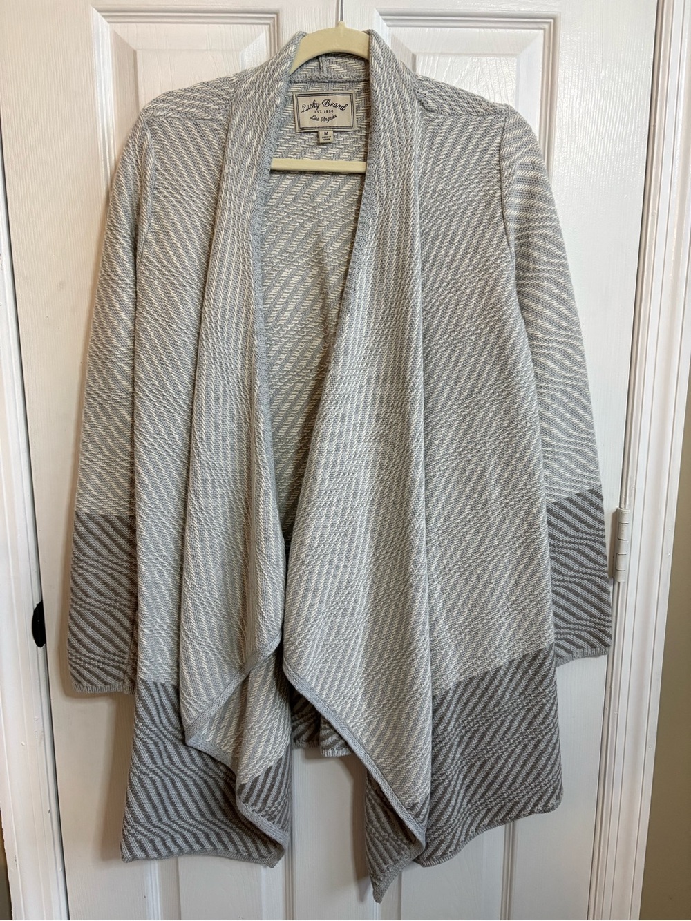 Lucky Brand Dusty Blue Open Draped Cardigan with Asymmetrical Hem, Size Medium